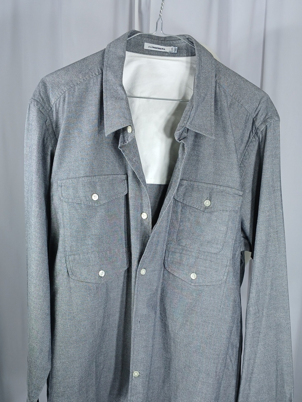 J.Lindeberg Men's Light Gray Shirt Jacket with Front Flap Pockets